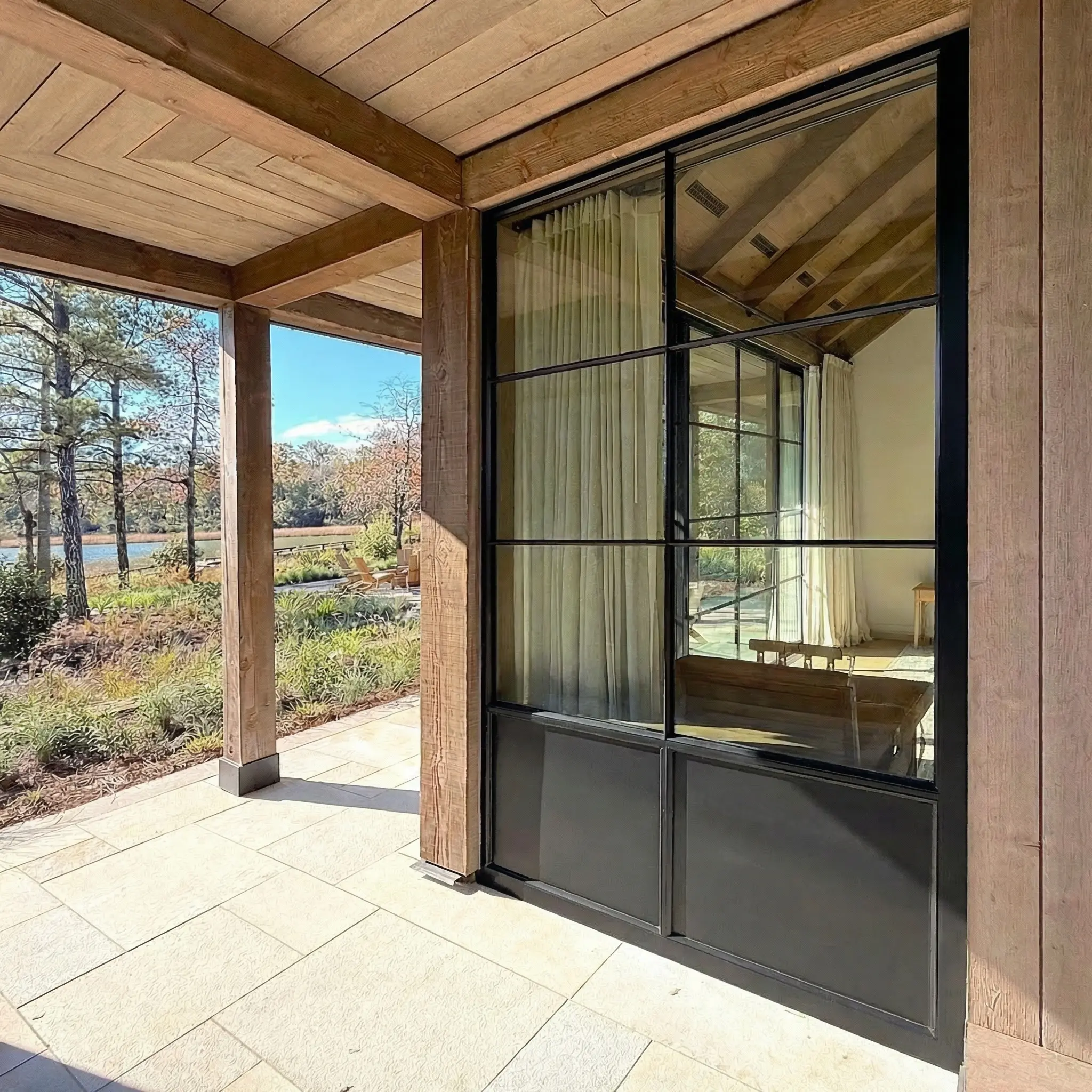 Thermal Steel fixed window with bottom panel, powder coat finish, SDL muntins, high performance insulating glass