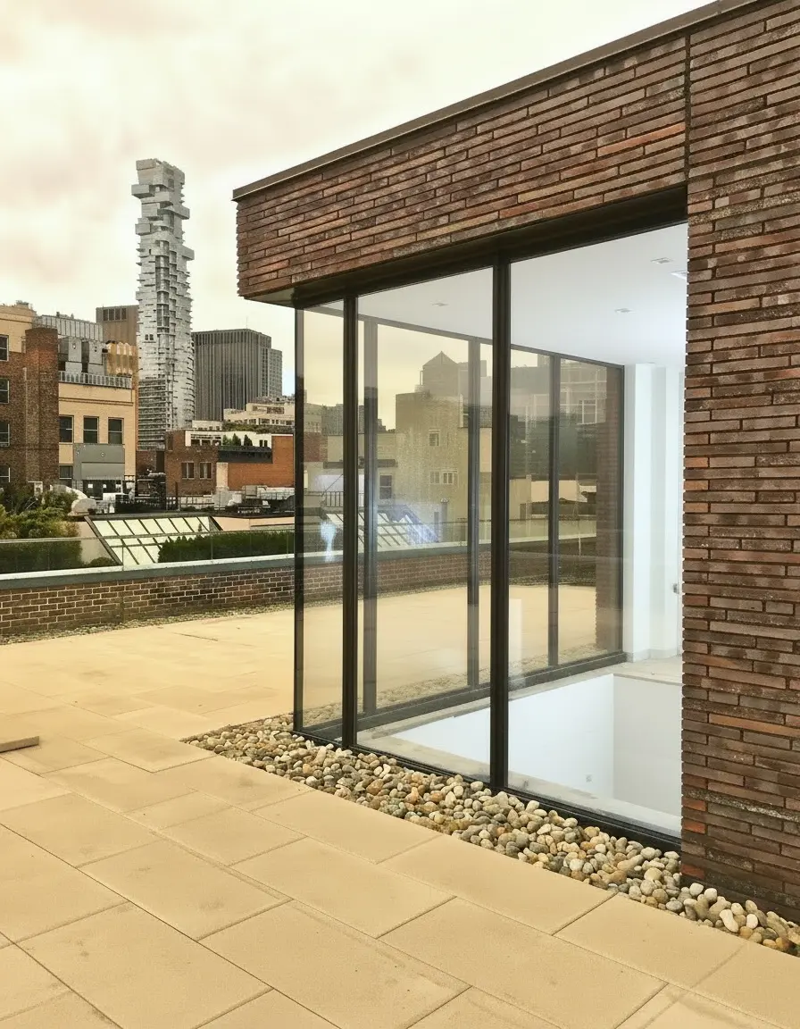 Thermal Steel window wall with vertical mullions, high performance low iron insulating glass